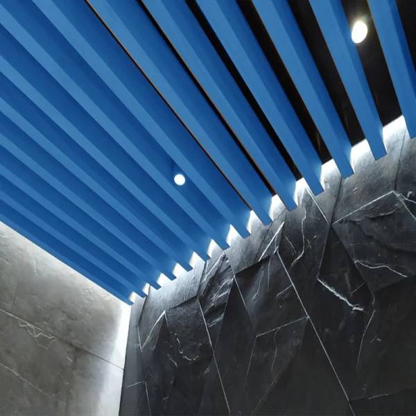 Кубообразный реечный потолок Синий